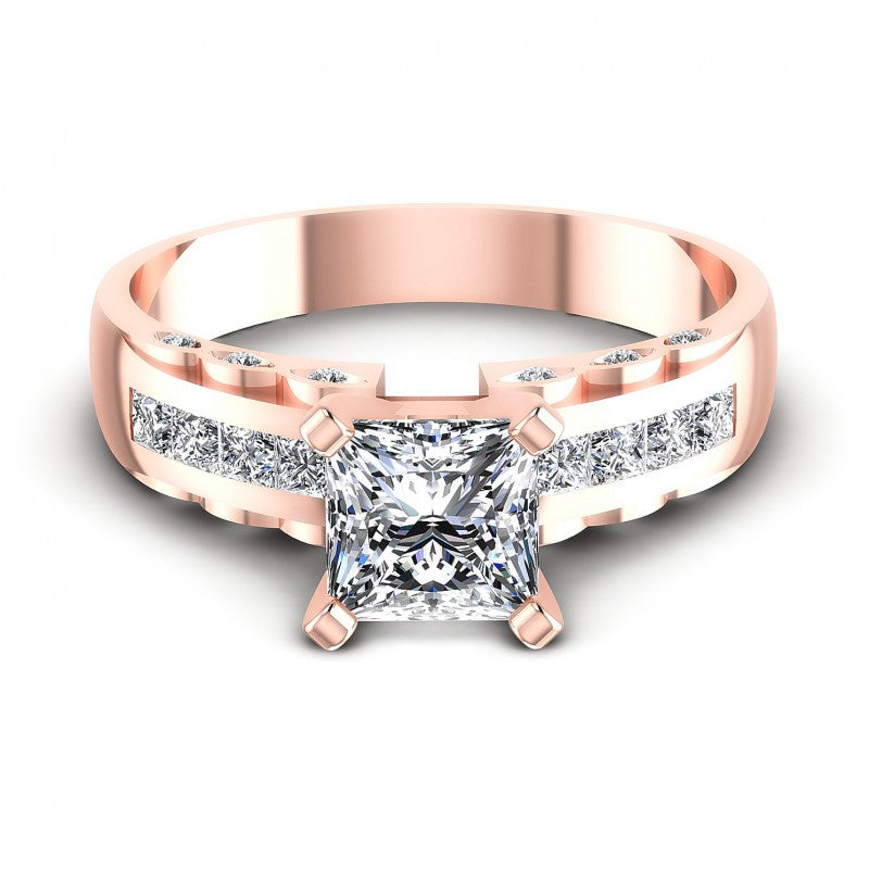 Princess and Round Diamonds 0.70CT Engagement Ring in 18KT Yellow Gold