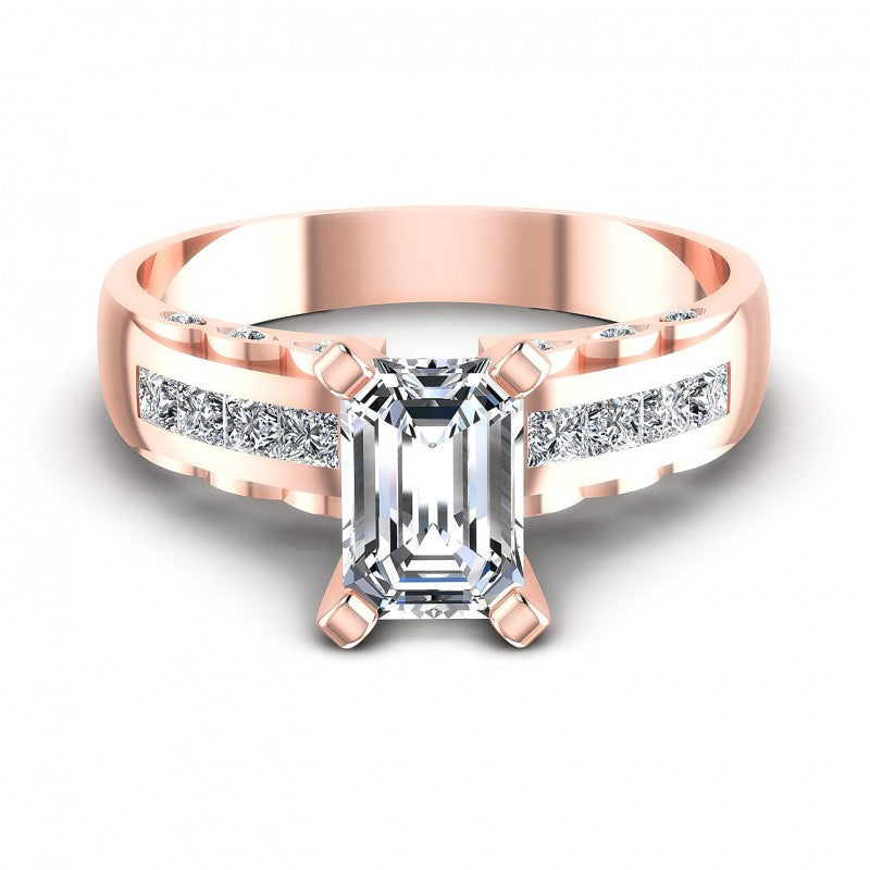 Princess and Round and Emerald Diamonds 0.70CT Engagement Ring in 18KT Yellow Gold