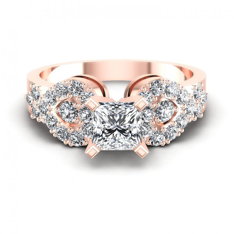 Princess and Round Diamonds 0.95CT Engagement Ring in 18KT Yellow Gold