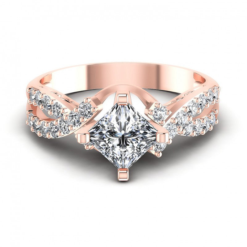 Princess and Round Diamonds 0.80CT Engagement Ring in 18KT Yellow Gold