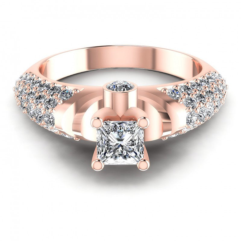 Princess and Round Diamonds 1.25CT Engagement Ring in 18KT Yellow Gold