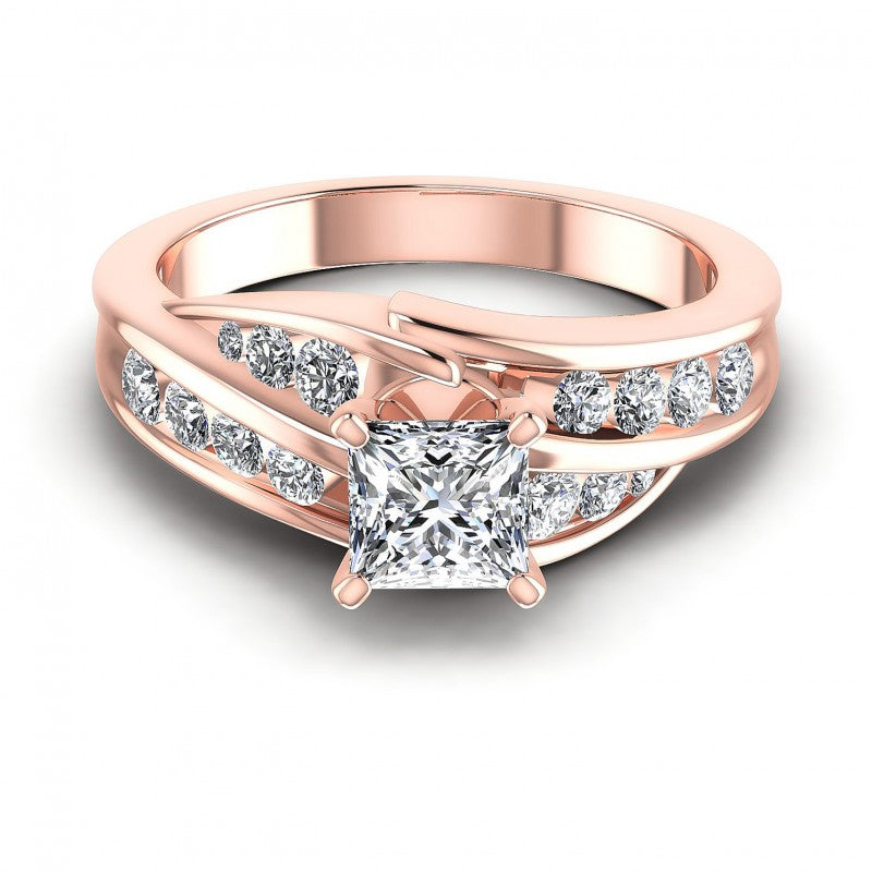 Princess and Round Diamonds 0.95CT Engagement Ring in 18KT Yellow Gold