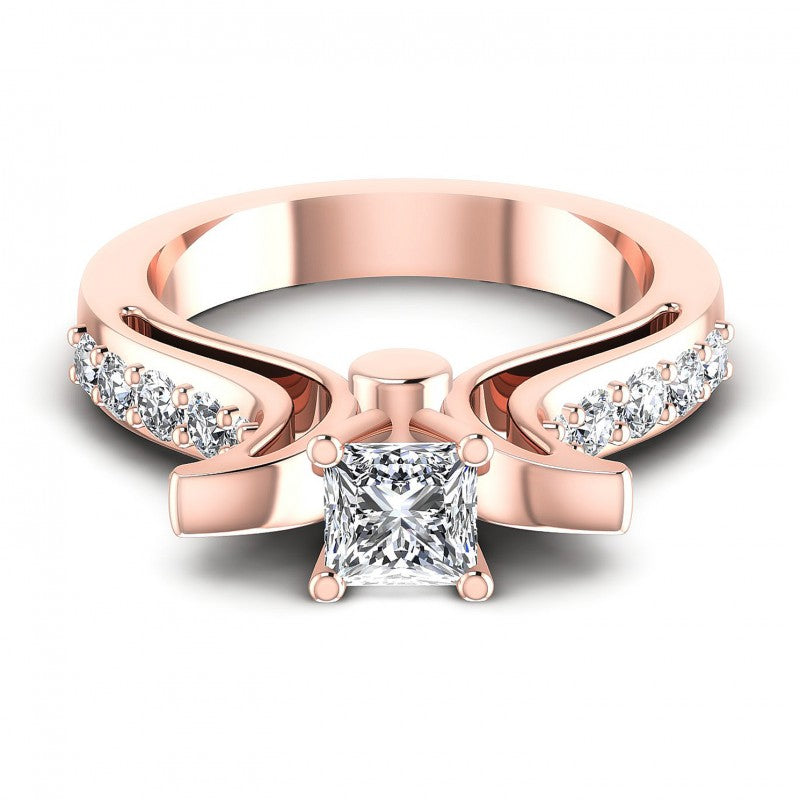Princess and Round Diamonds 0.80CT Engagement Ring in 18KT Yellow Gold