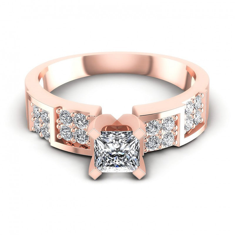 Princess and Round Diamonds 0.65CT Engagement Ring in 18KT Yellow Gold
