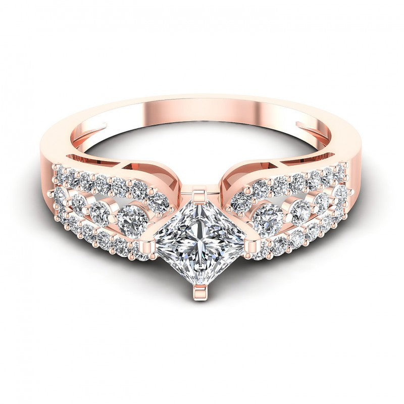 Princess and Round Diamonds 0.80CT Engagement Ring in 18KT Yellow Gold