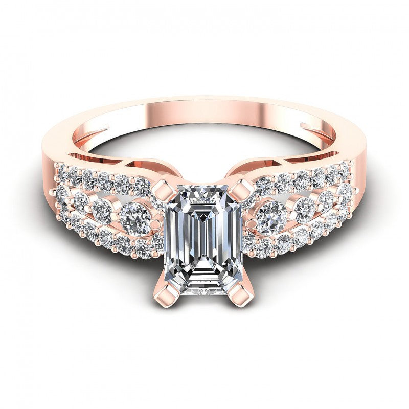 Round and Emerald Diamonds 0.80CT Engagement Ring in 18KT Yellow Gold