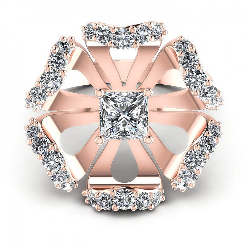 Princess and Round Diamonds 1.15CT Engagement Ring in 18KT Yellow Gold