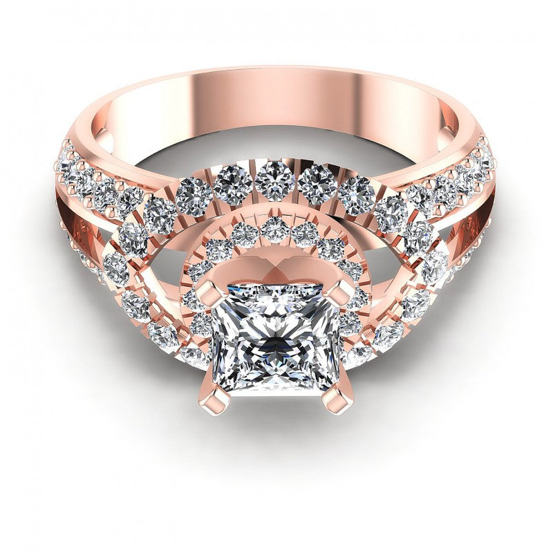 Princess and Round Diamonds 1.25CT Engagement Ring in 18KT Yellow Gold