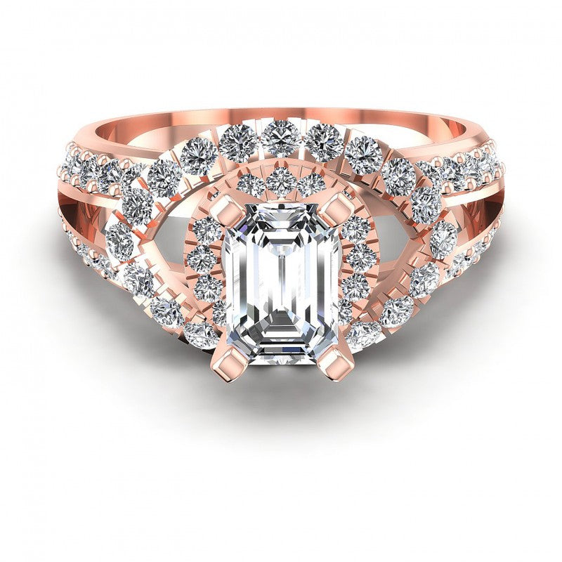 Round and Emerald Diamonds 1.25CT Engagement Ring in 18KT Yellow Gold