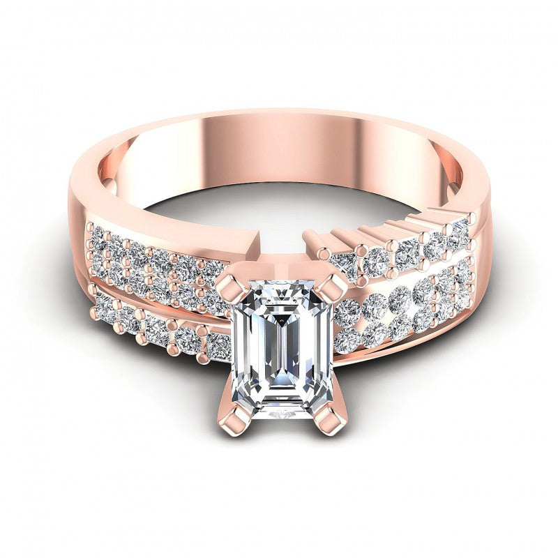 Princess and Round and Emerald Diamonds 0.80CT Engagement Ring in 18KT Yellow Gold