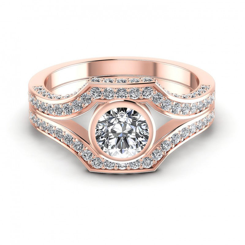 Triangle and Round Diamonds 1.20CT Engagement Ring in 18KT Yellow Gold