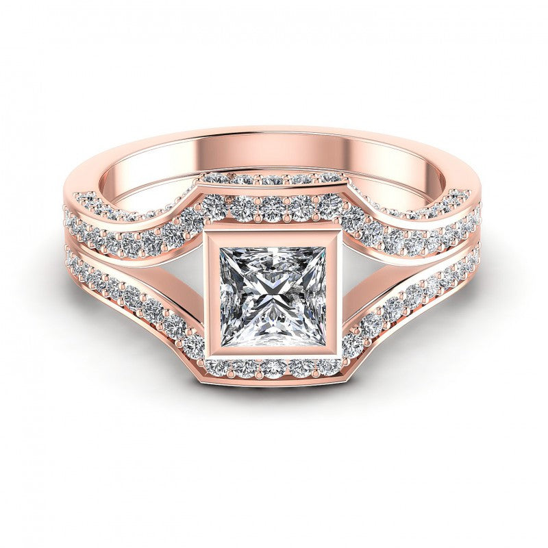 Princess and Triangle and Round Diamonds 1.15CT Engagement Ring in 18KT Yellow Gold