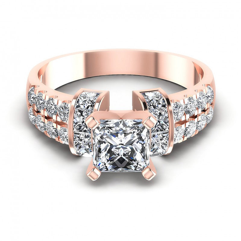 Princess and Round Diamonds 1.45CT Engagement Ring in 18KT Yellow Gold