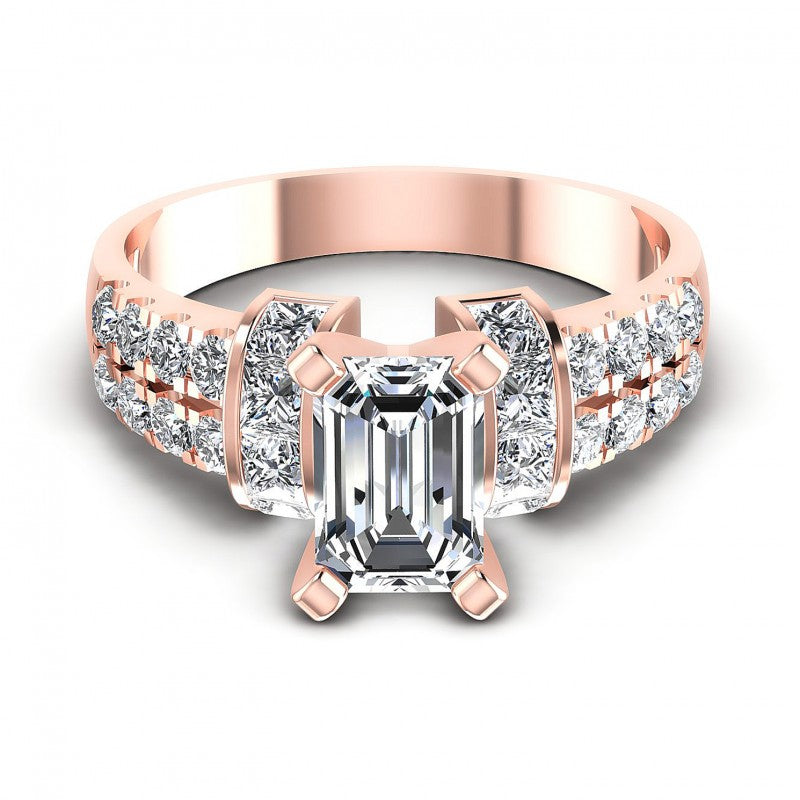 Princess and Round and Emerald Diamonds 1.45CT Engagement Ring in 18KT Yellow Gold
