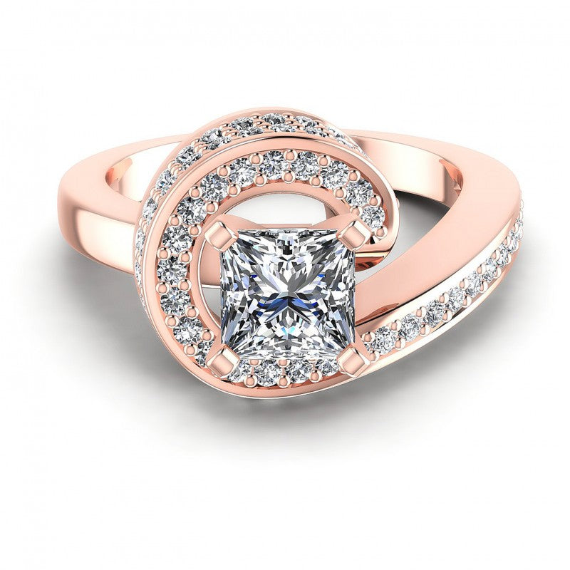 Princess and Round Diamonds 0.95CT Engagement Ring in 18KT Yellow Gold