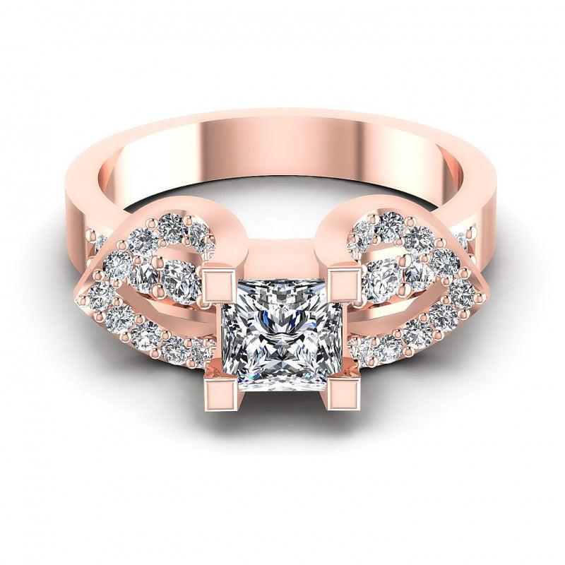 Princess and Round Diamonds 0.90CT Engagement Ring in 18KT Yellow Gold