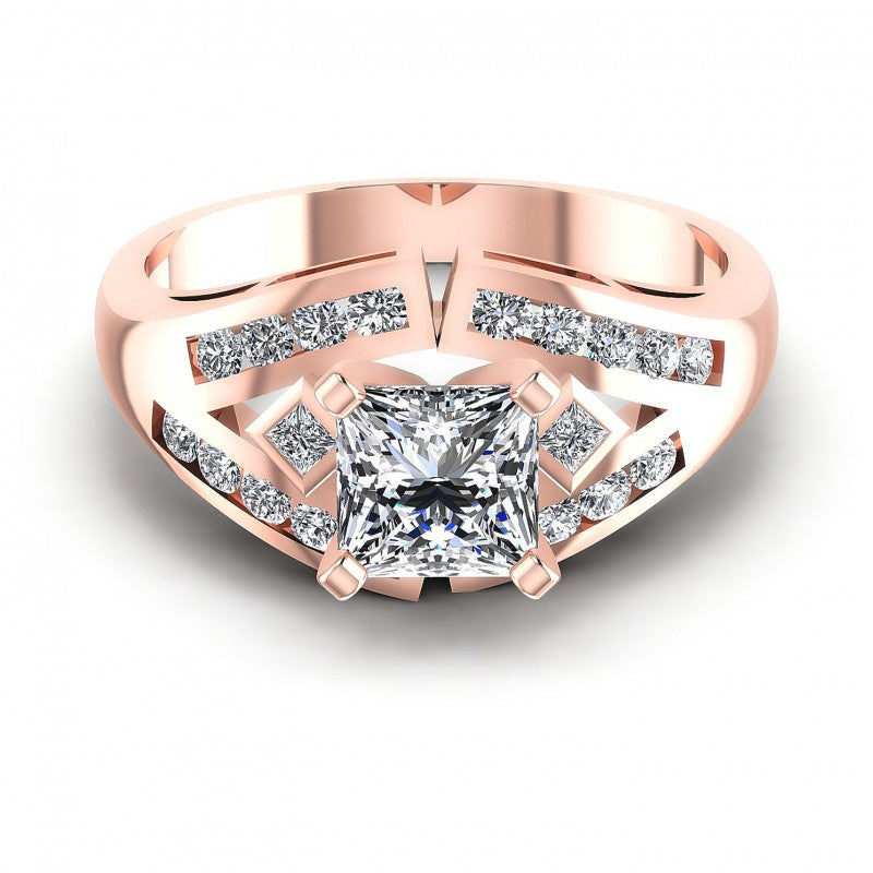 Princess and Round Diamonds 0.70CT Engagement Ring in 18KT Yellow Gold
