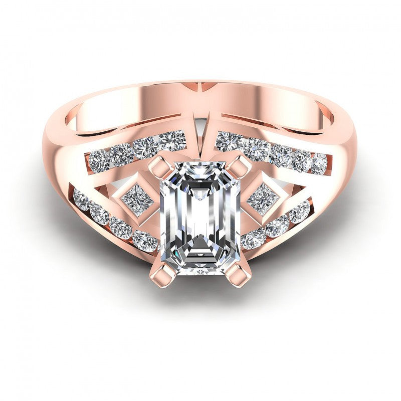 Round and Emerald Diamonds 0.70CT Engagement Ring in 18KT Yellow Gold