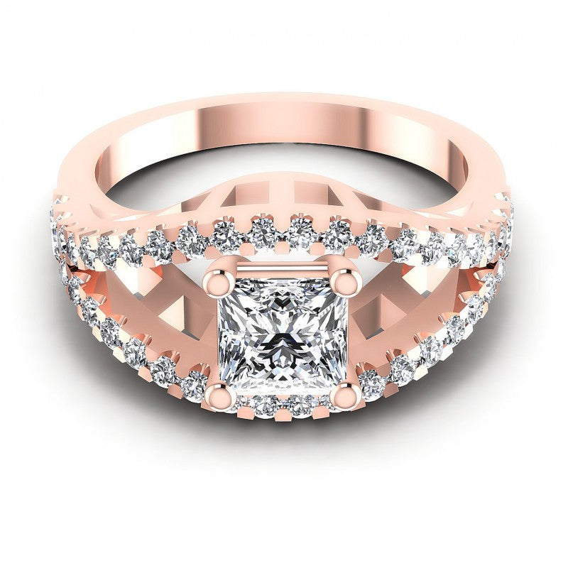 Princess and Round Diamonds 1.05CT Engagement Ring in 18KT Yellow Gold
