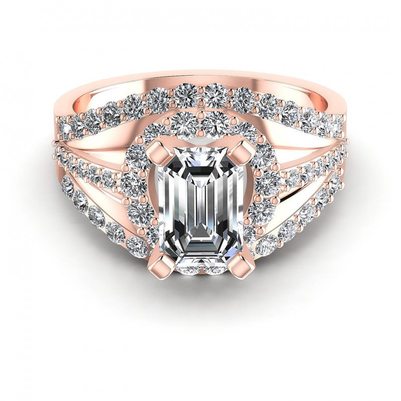 Round and Emerald Diamonds 1.15CT Engagement Ring in 18KT Yellow Gold