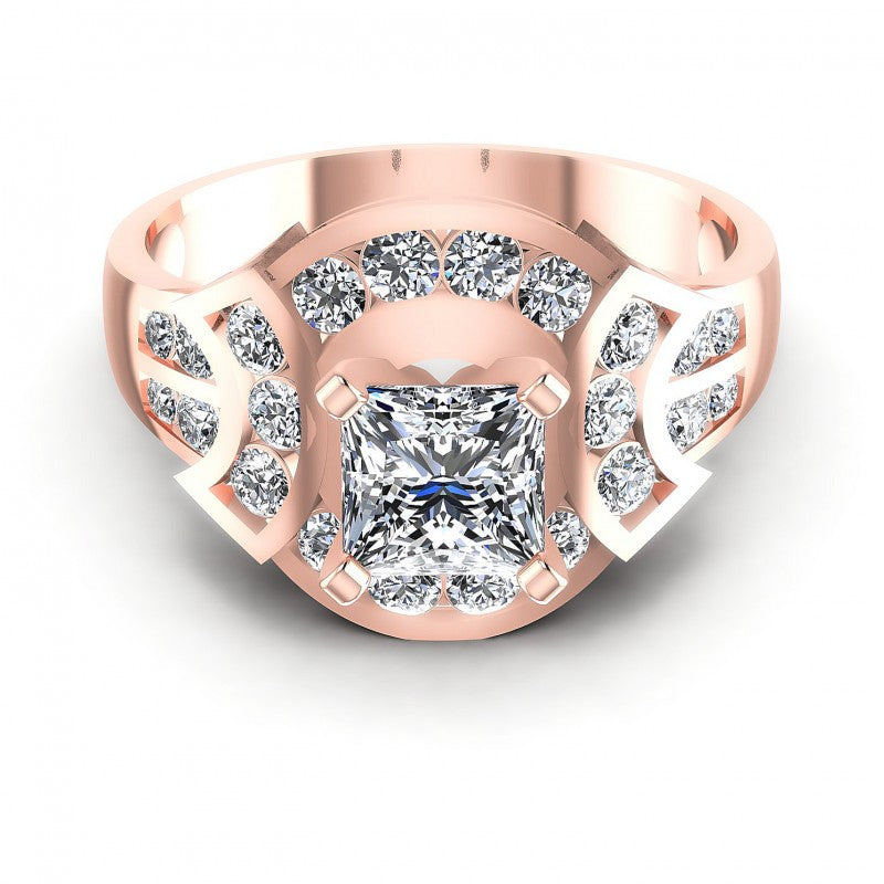 Princess and Round Diamonds 0.95CT Engagement Ring in 18KT Yellow Gold