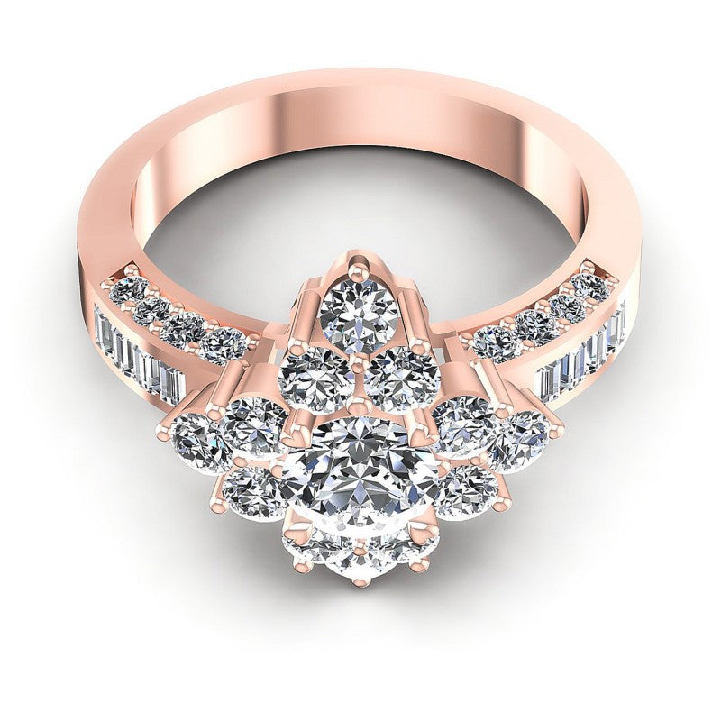 Baguette and Round Diamonds 1.75CT Halo Ring in 18KT Yellow Gold