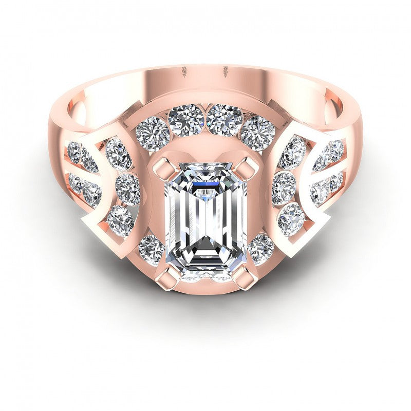Round and Emerald Diamonds 0.95CT Engagement Ring in 18KT Yellow Gold