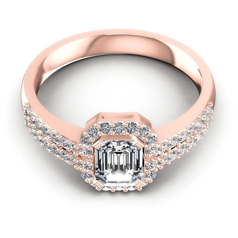 Round and Emerald Diamonds 0.65CT Halo Ring in 18KT Yellow Gold
