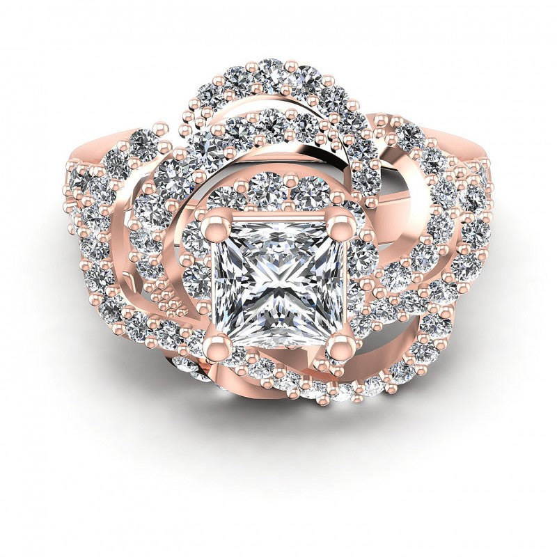 Princess and Round Diamonds 1.30CT Engagement Ring in 18KT Yellow Gold