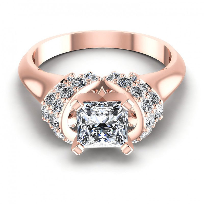 Princess and Round Diamonds 0.95CT Engagement Ring in 18KT Yellow Gold