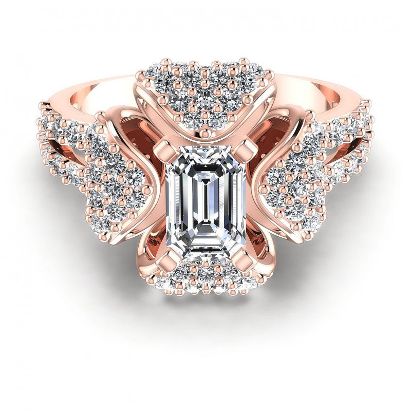 Round and Emerald Diamonds 1.40CT Engagement Ring in 18KT Yellow Gold