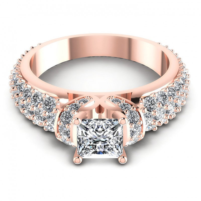 Princess and Round Diamonds 1.35CT Engagement Ring in 18KT Yellow Gold