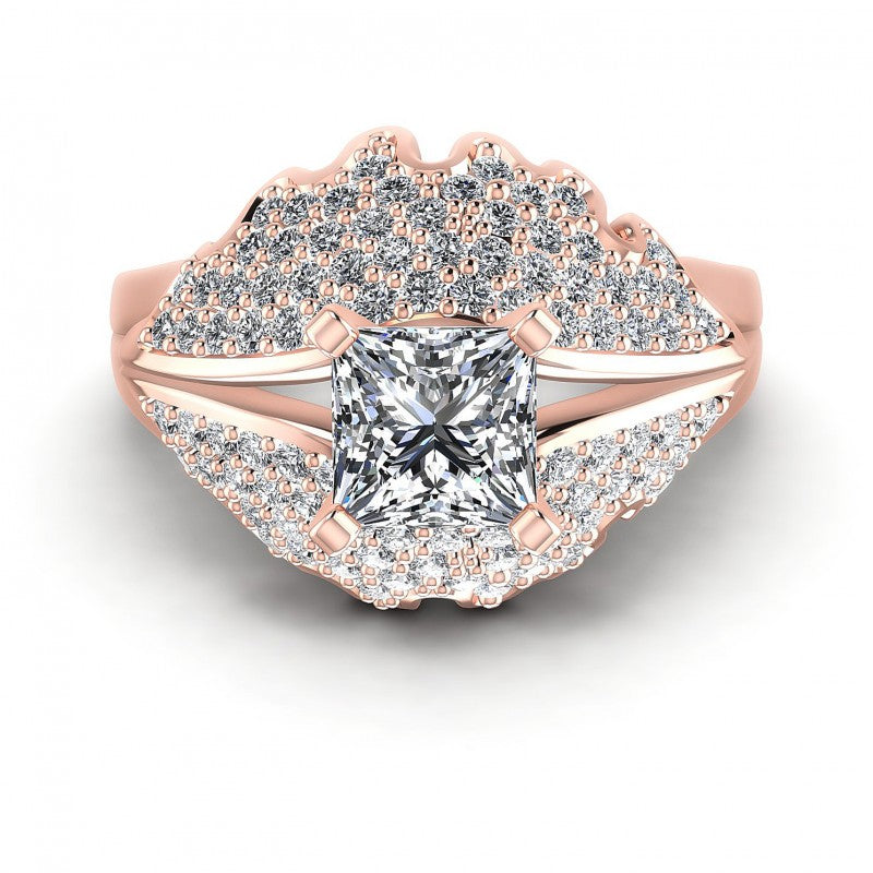 Princess and Round Diamonds 1.00CT Engagement Ring in 18KT Yellow Gold