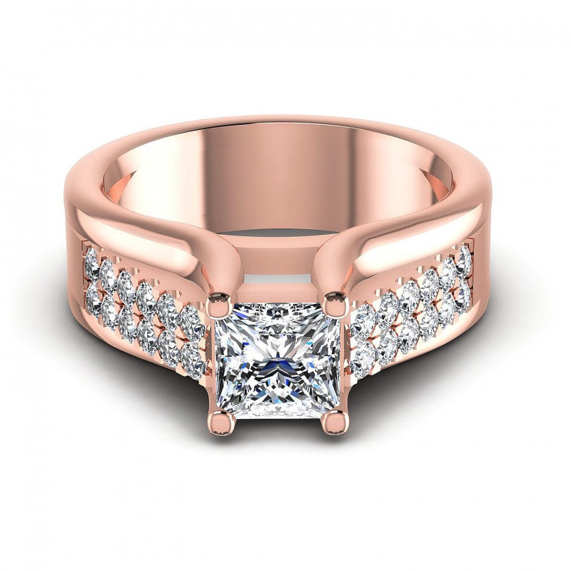 Princess and Round Diamonds 0.75CT Engagement Ring in 18KT Yellow Gold
