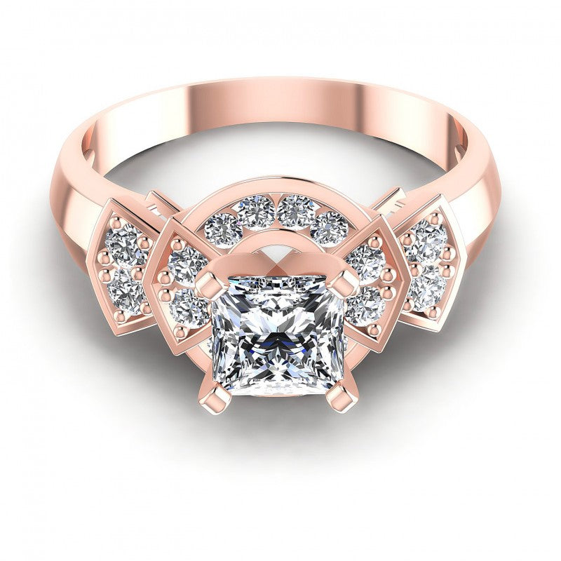 Princess and Round Diamonds 0.75CT Engagement Ring in 18KT Yellow Gold