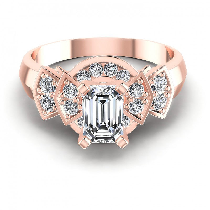 Round and Emerald Diamonds 0.75CT Engagement Ring in 18KT Yellow Gold