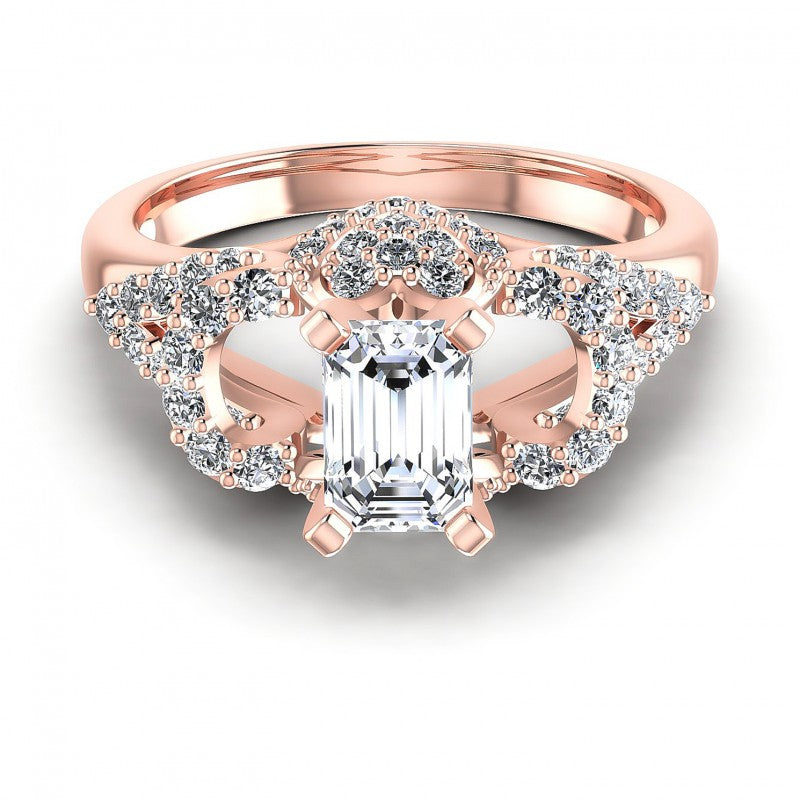 Round and Emerald Diamonds 1.00CT Engagement Ring in 18KT Yellow Gold