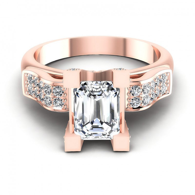 Round and Emerald Diamonds 0.85CT Engagement Ring in 18KT Yellow Gold