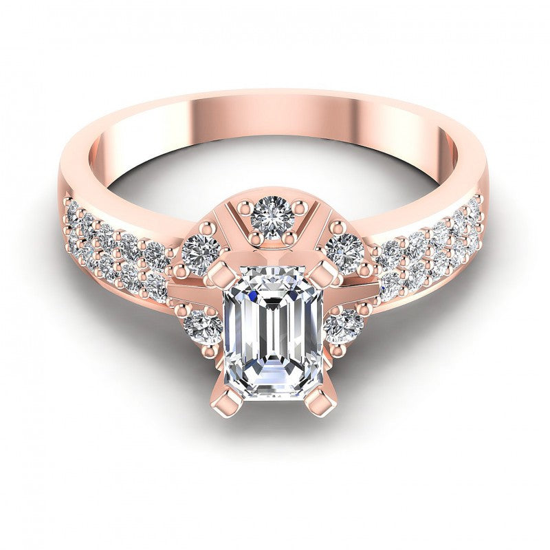 Round and Emerald Diamonds 0.70CT Engagement Ring in 18KT Yellow Gold