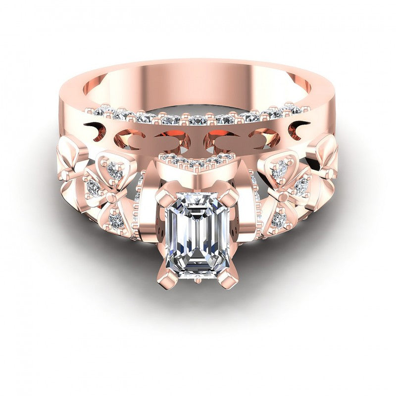 Round and Emerald Diamonds 1.10CT Engagement Ring in 18KT Yellow Gold