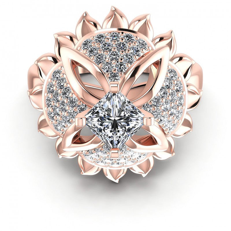 Princess and Round Diamonds 1.15CT Engagement Ring in 18KT Yellow Gold
