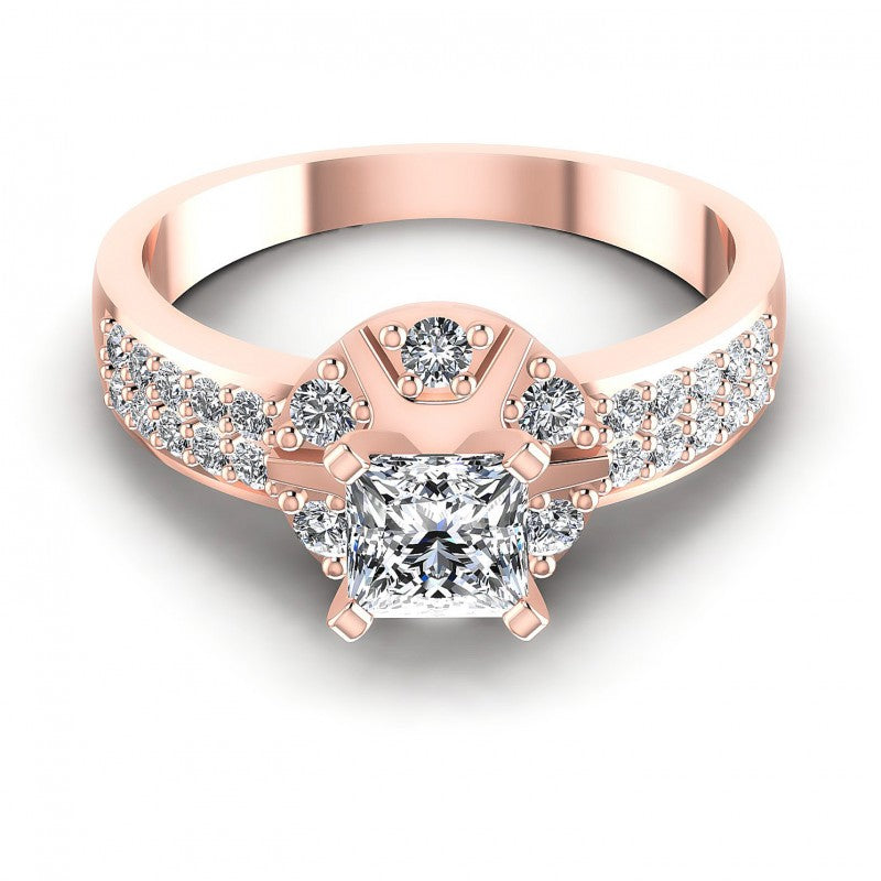 Princess and Round Diamonds 0.70CT Engagement Ring in 18KT Yellow Gold