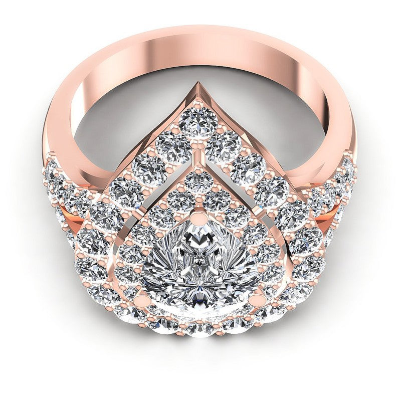Round and Pear Diamonds 1.80CT Halo Ring in 18KT Yellow Gold