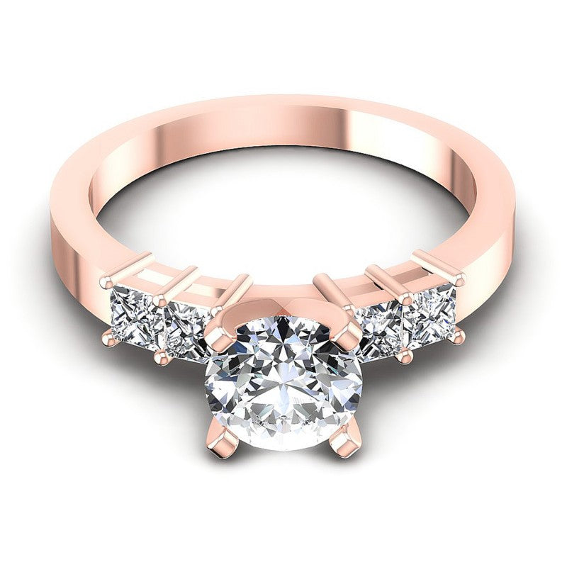 Round And Princess Cut Diamonds Engagement Ring in 18KT Yellow Gold
