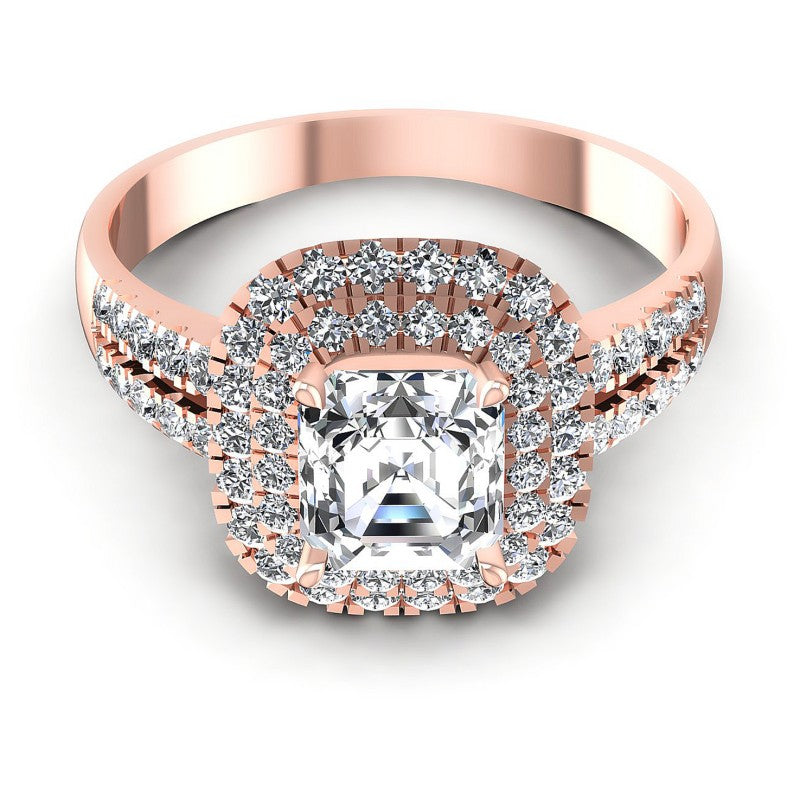 Round and Emerald Diamonds 1.05CT Halo Ring in 18KT Yellow Gold