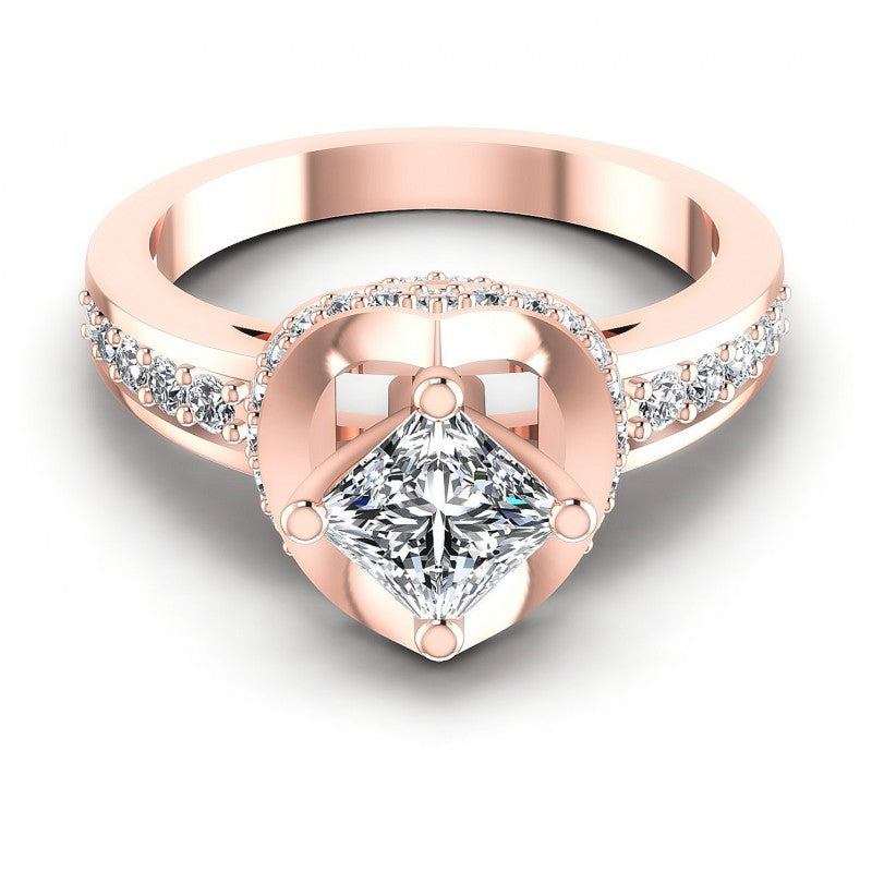 Princess And Round Cut Diamonds Engagement Ring in 18KT Yellow Gold