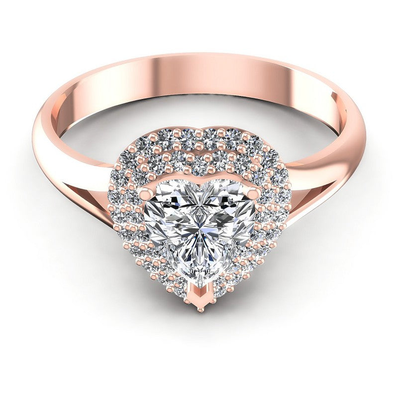 Round and Heart Diamonds 0.65CT Halo Ring in 18KT Yellow Gold