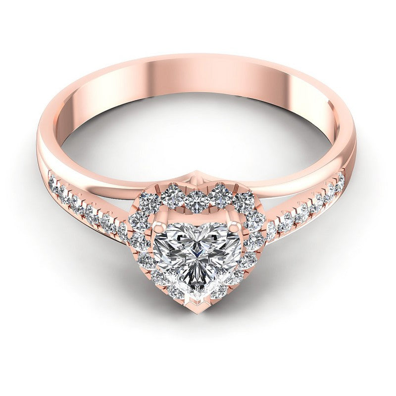 Round and Heart Diamonds 0.60CT Halo Ring in 18KT Yellow Gold