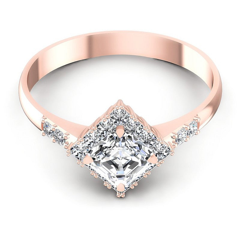 Princess and Round and Emerald Diamonds 0.95CT Halo Ring in 18KT Yellow Gold