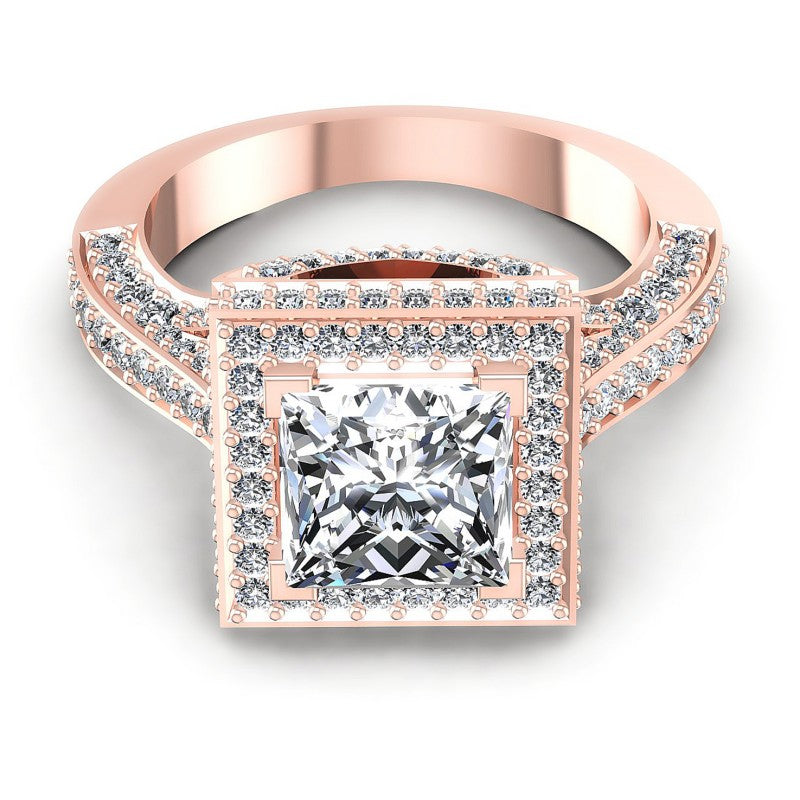Princess and Round Diamonds 1.90CT Halo Ring in 18KT Yellow Gold